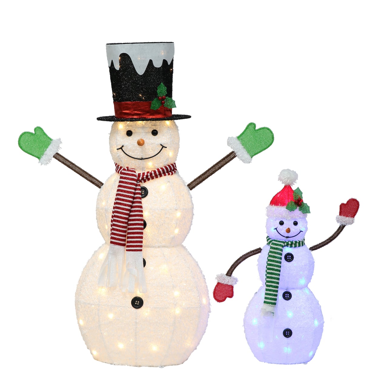 2-Piece Pre-Lit Blue And White Outdoor Snowmen Set